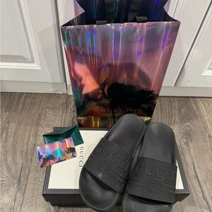 Gucci Rubber Slide Sandals 525140 JCZ00 1031 – Black – Size EU 38 / US 7